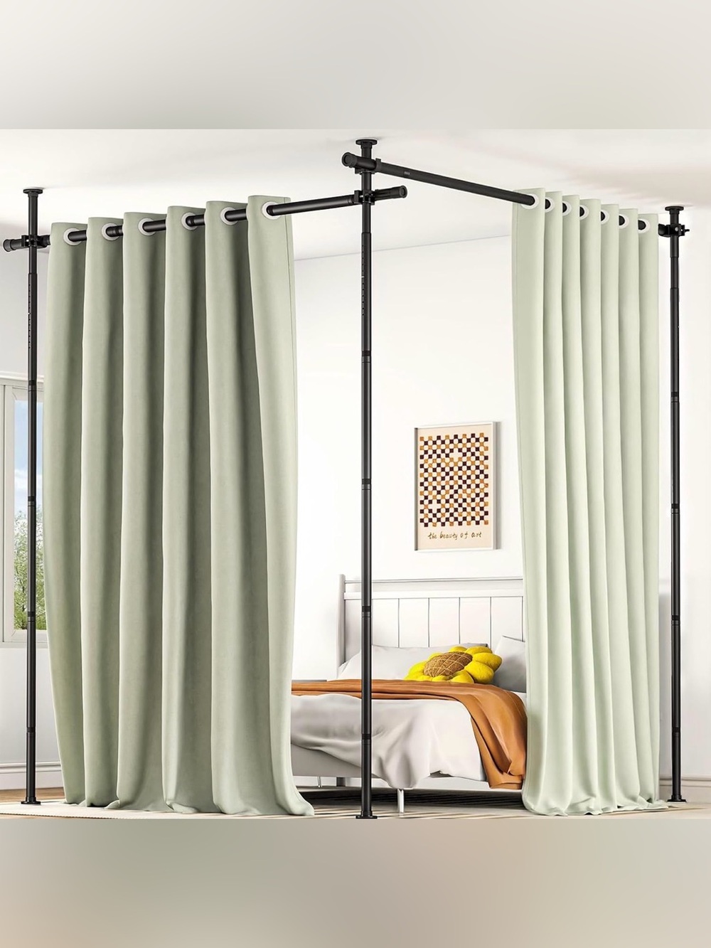 AKTOP Room Divider, No Drill Floor-to-Ceiling Tension Rod for Privacy Black